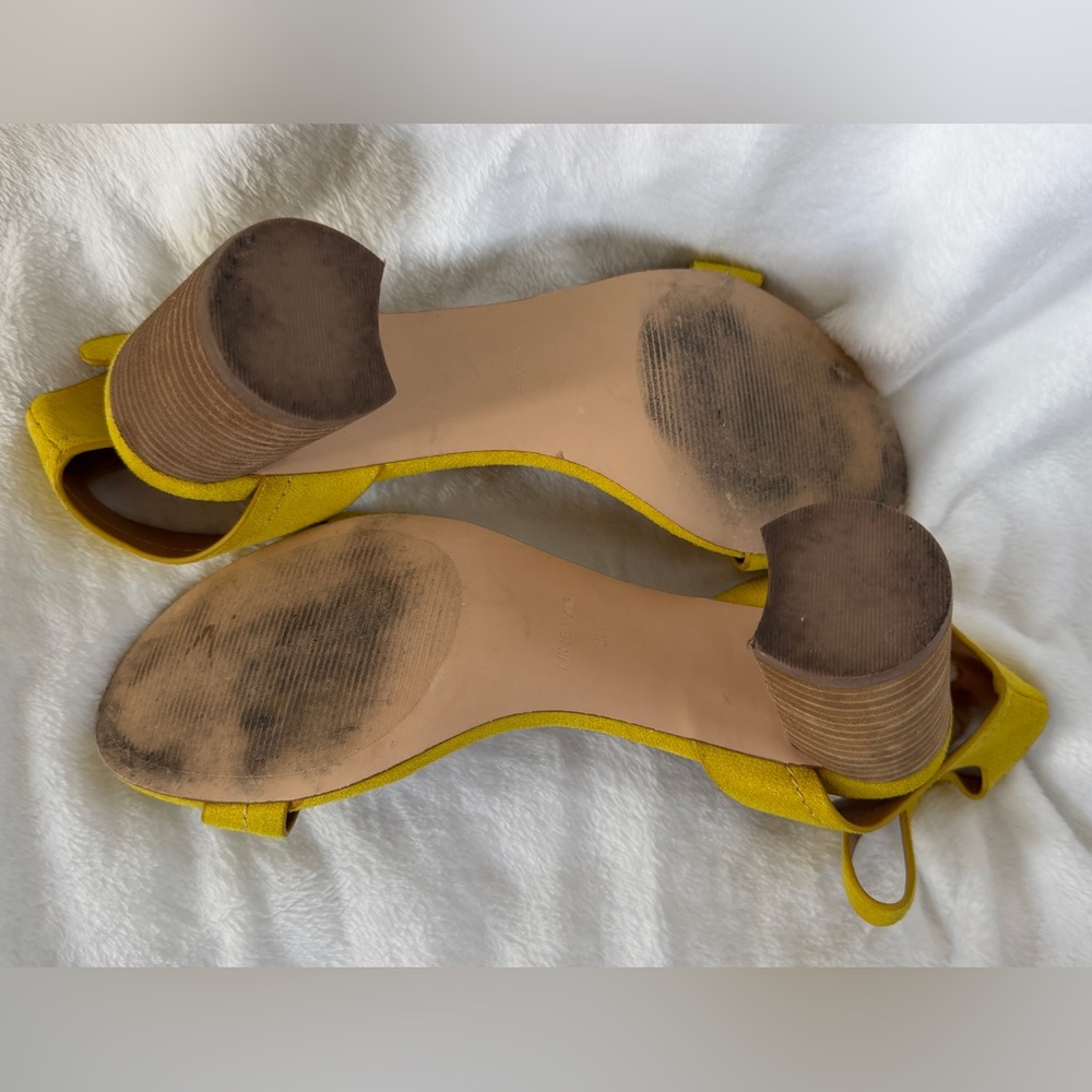Nine West Yellow Suede Ankle Strap Block Heel Sandals - Picture 5 of 9